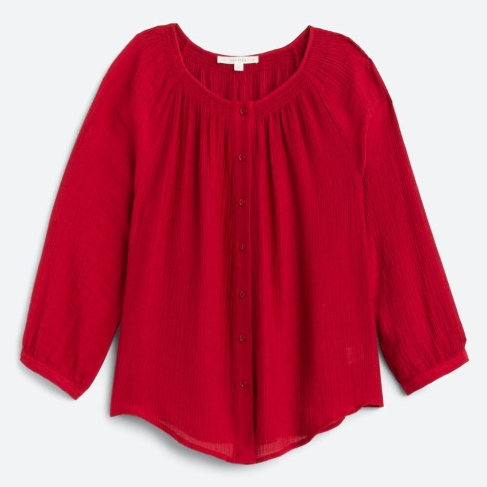 Red Textured Button Down Top | XS - Picture 3 of 9